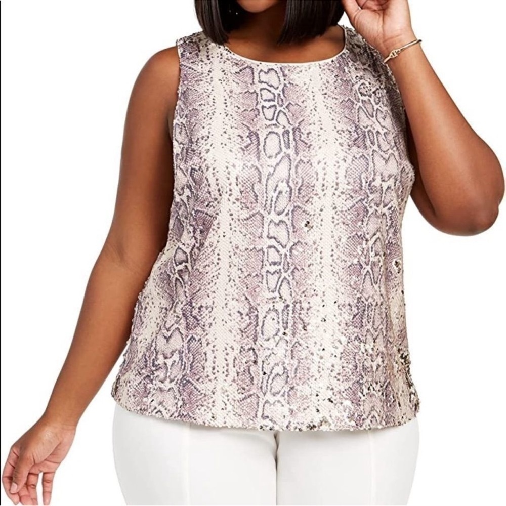 Sequin Snakeskin Large Blouse Sleeveless Date Night Party Lined Tank Top